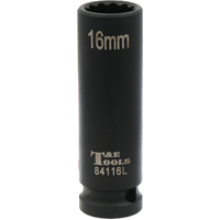 No.84116L - 16mm x 1/2" Drive Deep 12 Point Impact Socket