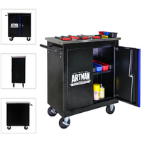No.AM2200UB - 2 Door Lockable Storage Stainless Steel Top Roller Cabinet - Blue/Black