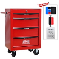 No.AM2204BR - 20" 4 Drawer Roller Cabinet  - Black/Red