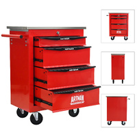 No.AM2204SBR - 20" 4 Drawer Stainless Steel Top Roller Cabinet  - Black/Red