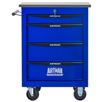 No.AM2204SBU - 20" 4 Drawer Stainless Steel Top Roller Cabinet  - Black/Blue