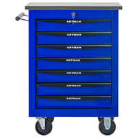 No.AM2207SBU - 20" 7 Drawer Stainless Steel Top Roller Cabinet  - Black/Blue