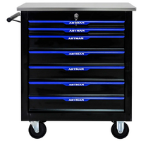 No.AM2207SUB - 24" 7 Drawer Stainless Steel Top Roller Cabinet  - Blue/Black