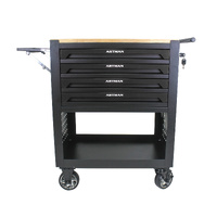 No.AM3004BL - ARTMAN 4 Drawer Utility Cart with Wooden Top - Black/Black