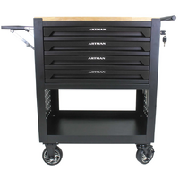No.AM3004BL - 4 Drawer Utility Cart with Wooden Top - Black/Black