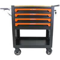 No.AM3004OB - 4 Drawer Utility Cart with Wooden Top - Orange/Black