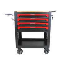 No.AM3004RB - ARTMAN 4 Drawer Utility Cart with Wooden Top - Red/Black