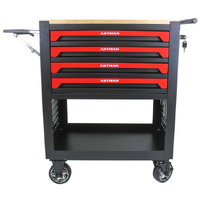No.AM3004RB - 4 Drawer Utility Cart with Wooden Top - Red/Black