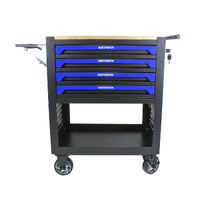 No.AM3004UB - ARTMAN 4 Drawer Utility Cart with Wooden Top - Blue/Black