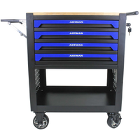 No.AM3004UB - 4 Drawer Utility Cart with Wooden Top - Blue/Black