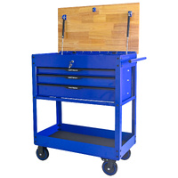 No.AM3403BU - ARTMAN 32" 3 Drawer Service Cart with Wooden Top - Black/Blue