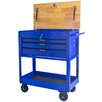 No.AM3403BU - 32" 3 Drawer Service Cart with Wooden Top - Black/Blue
