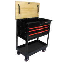 No.AM3403RB - ARTMAN 32" 3 Drawer Service Cart with Wooden Top - Red/Black