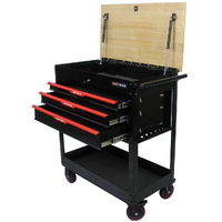 No.AM3403RB - 32" 3 Drawer Service Cart with Wooden Top - Red/Black