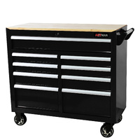 No.AM4509BK - ARTMAN 41" 9 Drawer Roller Cabinet with Wooden Top - Chrome/Black