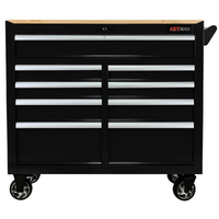 No.AM4509BK - 41" 9 Drawer Roller Cabinet with Wooden Top - Chrome/Black