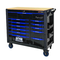 No.AM4512WUB - 41" 12 Drawer Roller Cabinet with Wooden Top  - Blue/Black