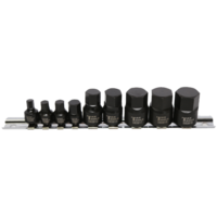 No.S79309M - 9Pc. 1/4" & 3/8"Dr. Metric In-Hex Stubby Impact Sockets 6 - 19mm